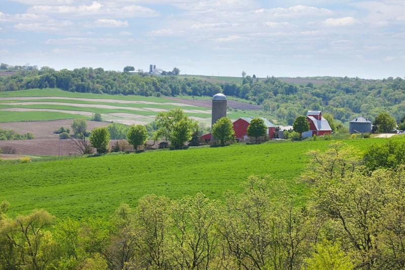 Midwest farm fields at harvest